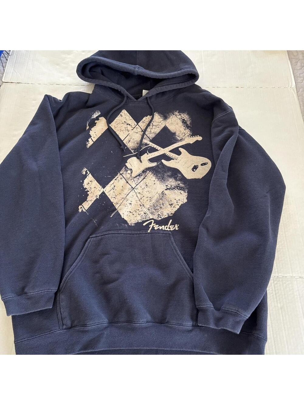 Fender Guitar Rock & Roll Lifestyle Heavy Hoodie Navy Blue Size XL